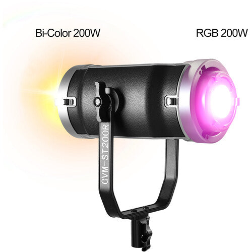 GVM Luz de Video LED RGB Doble Cabeza 200W 2700-7500K 97+ CRI con Controlador y Reflector