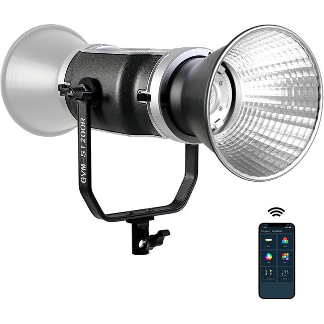 GVM Luz de Video LED RGB Doble Cabeza 200W 2700-7500K 97+ CRI con Controlador y Reflector
