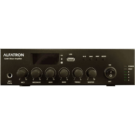 Alfatron Compact Amplificador Mezclador 120W Bluetooth FM USB con Control Remoto