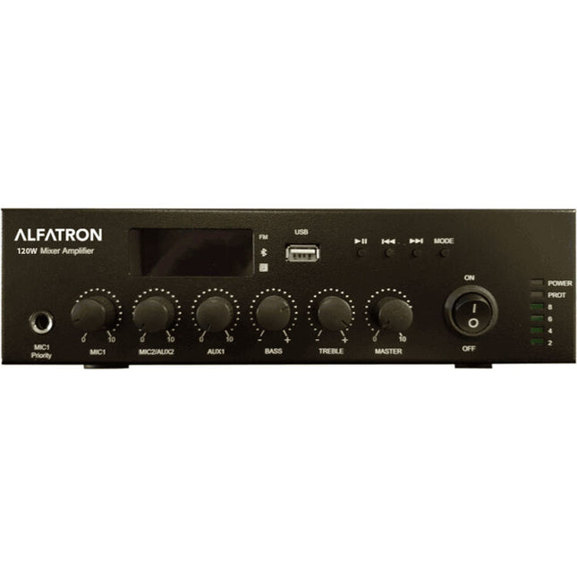 Alfatron Compact Amplificador Mezclador 120W Bluetooth FM USB con Control Remoto