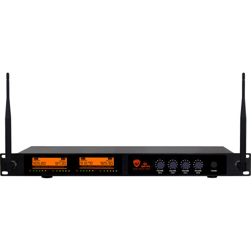 Nady DW-44-LT-HM Sistema inalámbrico de micrófonos UHF 4 canales con auriculares HM-3 y micrófonos lavalier 11 horas batería alcance 300 pies