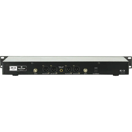 Nady DW-44-LT-HM Sistema inalámbrico de micrófonos UHF 4 canales con auriculares HM-3 y micrófonos lavalier 11 horas batería alcance 300 pies