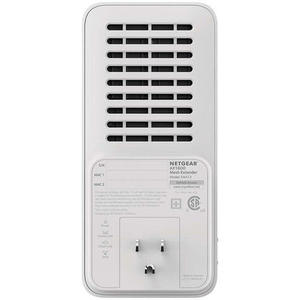 Netgear EAX12 AX1600 Extensor Wi-Fi 6 Mesh Dual Banda 1600 Mb/s Gigabit