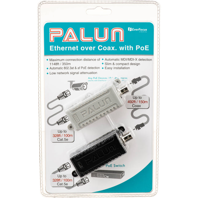 EverFocus PALUN SE Convertidor de Ethernet sobre Coaxial con PoE 1148 ft rango