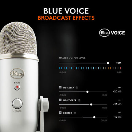Blue Yeti Micrófono USB Condensador Kit con Auriculares 16-Bit 48 kHz 4 Patrones Polares