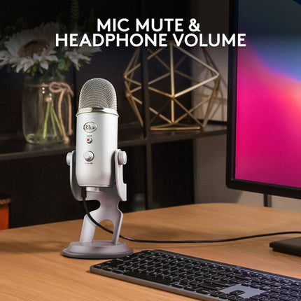 Blue Yeti Micrófono USB Condensador Kit con Auriculares 16-Bit 48 kHz 4 Patrones Polares