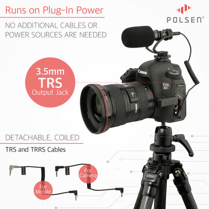Polsen MVP-3 Micrófono Shotgun Direccional para DSLR Smartphones con Cable 3.5mm y Paravientos