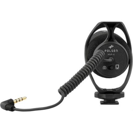 Polsen MVP-6 Micrófono Direccional Shotgun para DSLR Smartphones con Cable en Espiral y Antiviento de Espuma