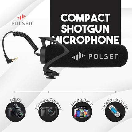 Polsen MVP-6 Micrófono Direccional Shotgun para DSLR Smartphones con Cable en Espiral y Antiviento de Espuma