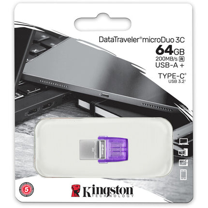 Kingston 64GB DataTraveler microDuo 3C Memoria USB 3.2 Tipo A y C 200 MB/s</pre>