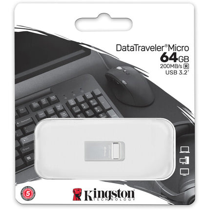 Kingston DataTraveler Micro USB Pendrive 64GB USB 3.2 200MBs Plata