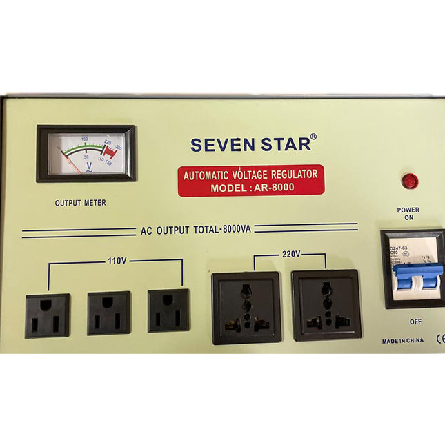 Sevenstar AR-8000 Regulador Automático de Voltaje 8000W 110-240V Con Adaptador Plano