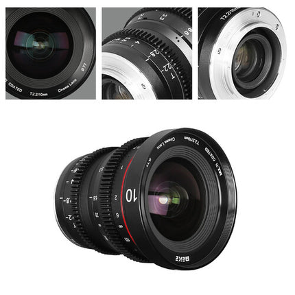 Meike 10mm T2.2 Lente de Cine RF Montura Apertura T2.2 y 77mm