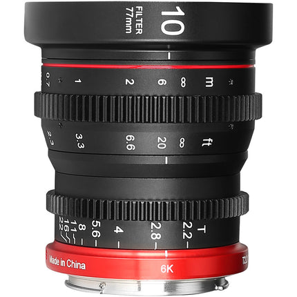 Meike 10mm T2.2 Lente de Cine RF Montura Apertura T2.2 y 77mm