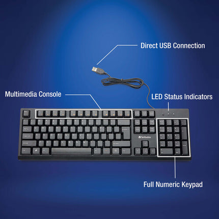 Verbatim Teclado USB con conexión tipo A y patas ajustables para PC Mac Linux