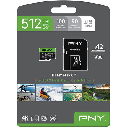 PNY 512GB Premier-X microSDXC UHS-I Tarjeta de Memoria 100MB/s con Adaptador SD