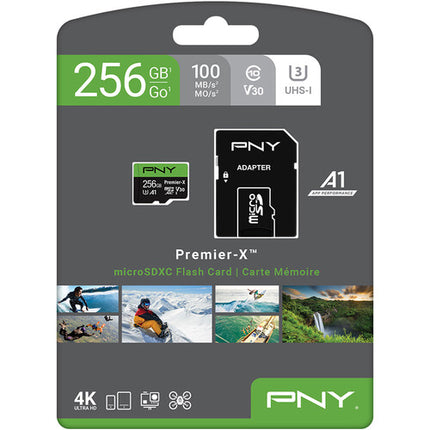 PNY 256GB Premier-X microSDXC UHS-I Clase 10 V30 con Adaptador SD