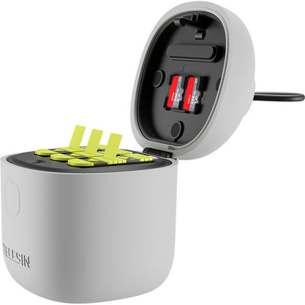 TELESIN Allin Box Cargador Baterías y Lector Tarjetas para GoPro HERO9/10 3x1750mAh IP54