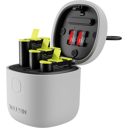 TELESIN Allin Box Cargador Baterías y Lector Tarjetas para GoPro HERO9/10 3x1750mAh IP54