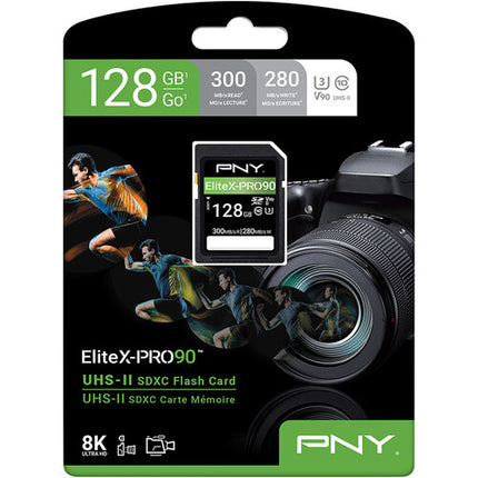 PNY 128GB EliteX-PRO 90 UHS-II Tarjeta de Memoria SDXC 300MBs Lectura 280MBs Escritura