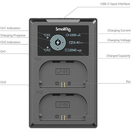SmallRig LP-E6NH Kit con 2 Baterías y Cargador USB Doble para Canon