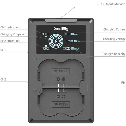 SmallRig NP-W235 Kit Baterías y Cargador USB para Cámaras Fujifilm