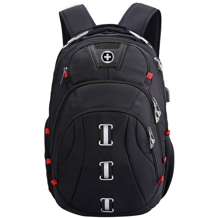 Swissdigital Pixel Business Mochila de Viaje Negra 40L 14 Bolsillos USB TSA