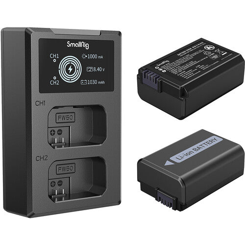 SmallRig Kit Baterías NP-FW50 para Sony a6000 a6400 con Cargador USB Dual