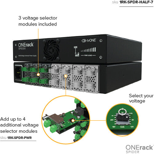 TV One ONErack Spider Fuente de Poder DC Rackmount Multi-Voltaje 1 RU 14 Dispositivos