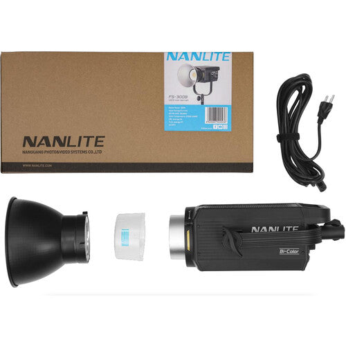 Nanlite FS-300B Bi-Color LED Monolight 38720 Lux 2700-6500K Reflector y Cable