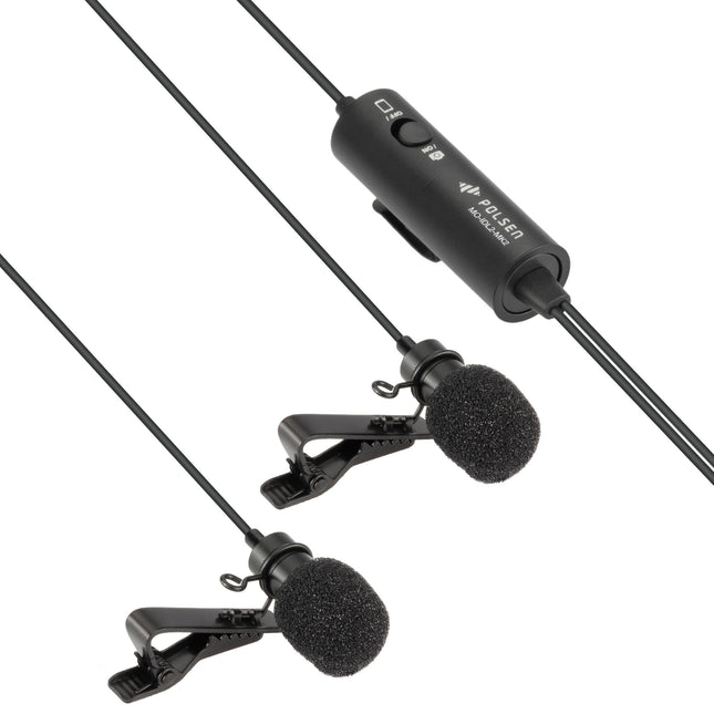 Polsen MO-IDL2-MK2 Micrófono Lavalier Dual Omnidireccional 20 pies cable batería smartphone