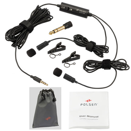 Polsen MO-IDL2-MK2 Micrófono Lavalier Dual Omnidireccional 20 pies cable batería smartphone