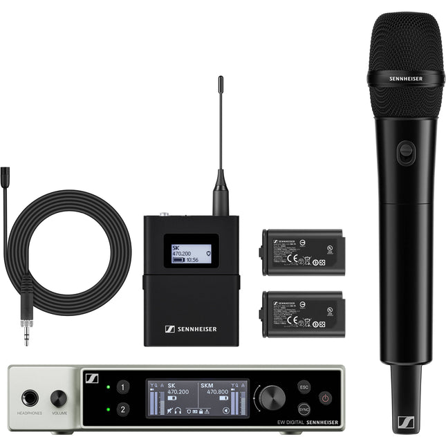 Sennheiser EW-DX MKE 2-835-S sistema inalámbrico dual con micrófonos omni y cardioide 12 horas batería recargable 330 pies alcance