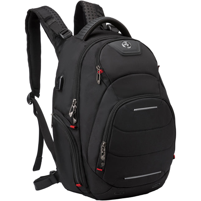 Swissdigital Neptune Mochila Masajeadora Negra con Puerto USB y Diseño TSA