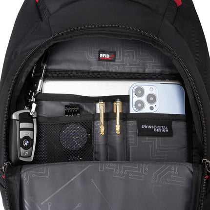 Swissdigital Neptune Mochila Masajeadora Negra con Puerto USB y Diseño TSA