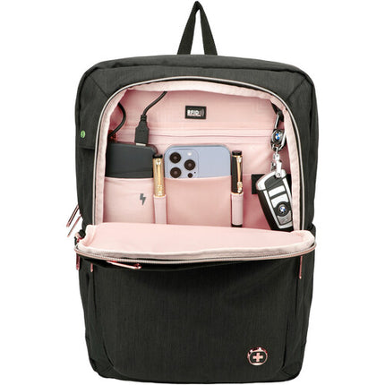 Swissdigital Katy Rose mochila negra 20L para laptop 16" con función masaje y bolsillo RFID