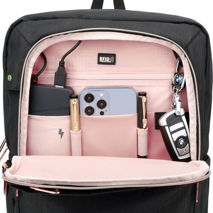 Swissdigital Katy Rose mochila negra 20L para laptop 16" con función masaje y bolsillo RFID