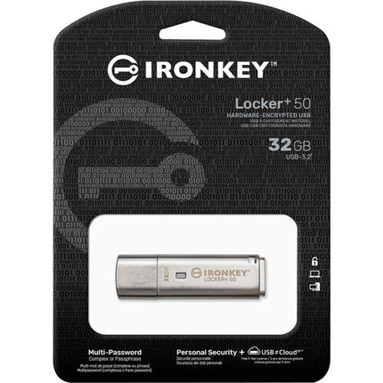 Kingston 32GB IronKey Locker+ 50 Memoria USB Tipo A 145MB/s Leer 115MB/s Escribir