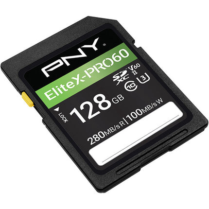 PNY 128GB EliteX-PRO60 Tarjeta de Memoria SDXC UHS-II V60 U3 Clase 10 280MBs Lectura 100MBs Escritura