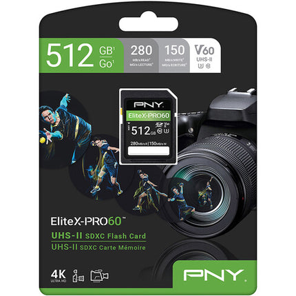 PNY 512GB EliteX-PRO60 Tarjeta de Memoria SDXC UHS-II 280MB/s V60