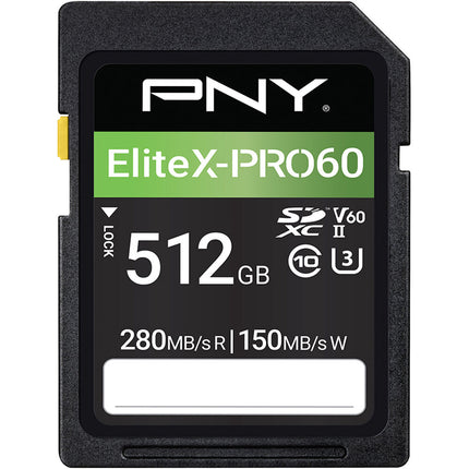 PNY 512GB EliteX-PRO60 Tarjeta de Memoria SDXC UHS-II 280MB/s V60