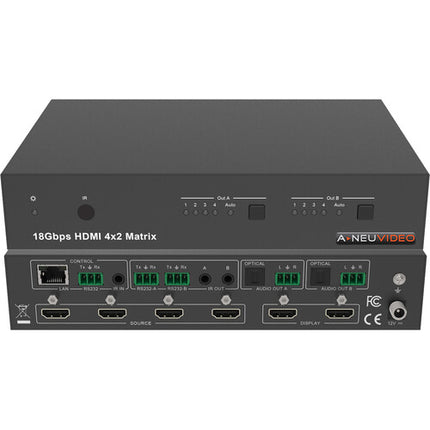 A-Neuvideo 4x2 HDMI 2.0 18 Gb/s Matriz con Escalador 4K60 SPDIF Analogico