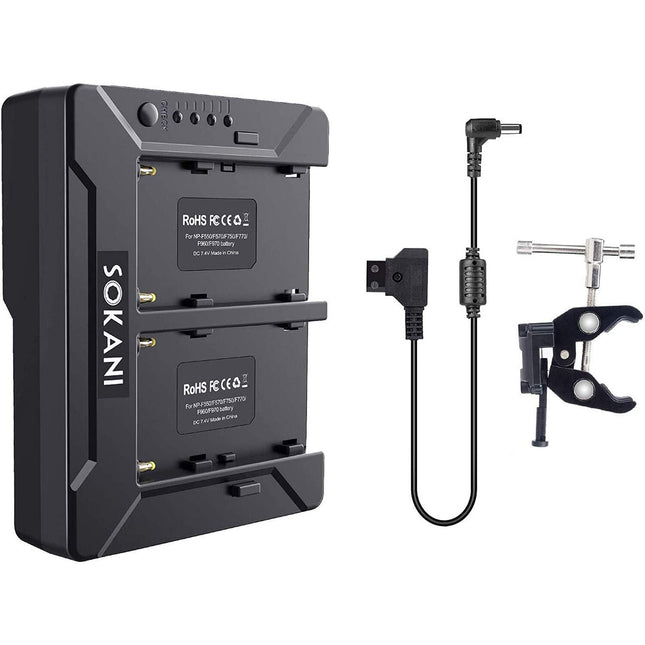 Adaptador de Batería V-Mount Sokani para Luces X60 con Soporte Dual NP-F y Salidas D-Tap USB