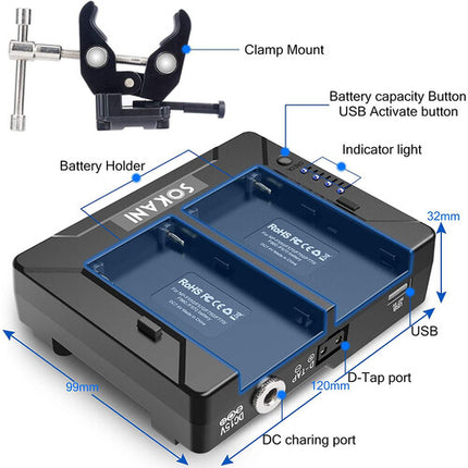 Adaptador de Batería V-Mount Sokani para Luces X60 con Soporte Dual NP-F y Salidas D-Tap USB