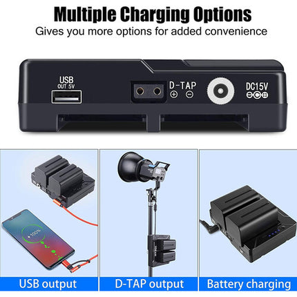 Adaptador de Batería V-Mount Sokani para Luces X60 con Soporte Dual NP-F y Salidas D-Tap USB