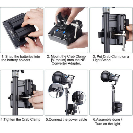 Adaptador de Batería V-Mount Sokani para Luces X60 con Soporte Dual NP-F y Salidas D-Tap USB