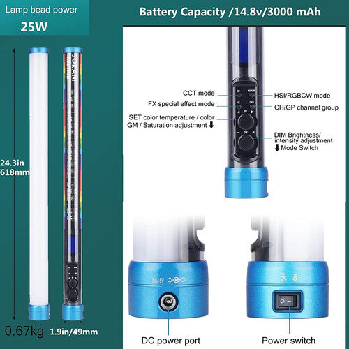 Sokani X25 Tubo LED RGB para Video 25 Pulgadas 2800-10000K con Batería Integrada