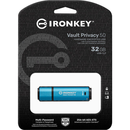 Kingston 32GB IronKey Vault Privacy 50 Series Unidad USB-A 3.2 Gen 1 Velocidad 250 MB/s Escritura 180 MB/s