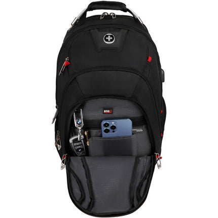 Swissdigital Pixel Business Mochila de Viaje Negra 40L 14 Bolsillos USB TSA