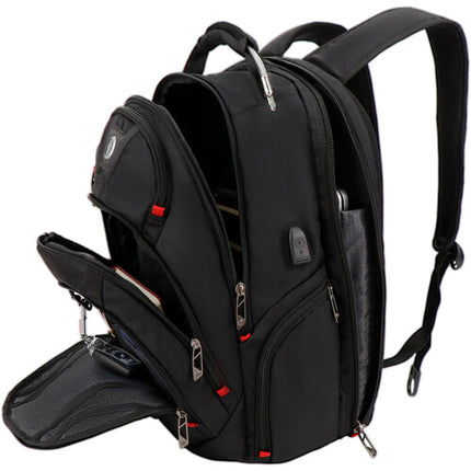 Swissdigital Pixel Business Mochila de Viaje Negra 40L 14 Bolsillos USB TSA